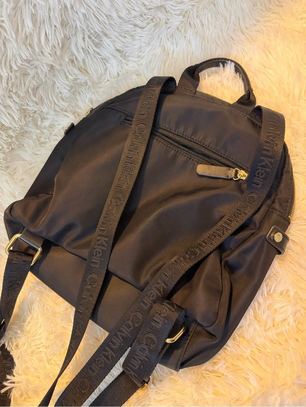 Calvin Klein Black Nylon Mini Backpack with Gold Hardware